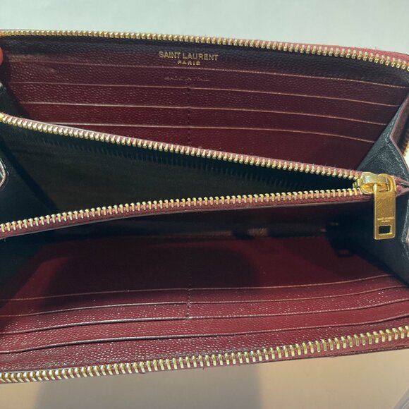 YSL Yves Saint Cassandre Matelasse Zip Around Wallet, Burgundy - Preowned - Picture 9 of 14